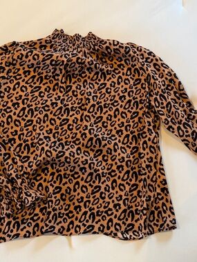 Tucker Leopard Print Smocked Neck Blouse - Brown/Black
